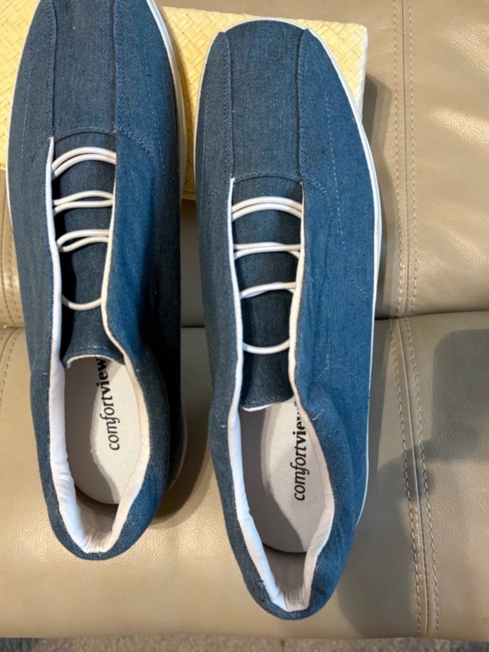 comfortview Denim Blue Slip-On Canvas Shoe with White Trim